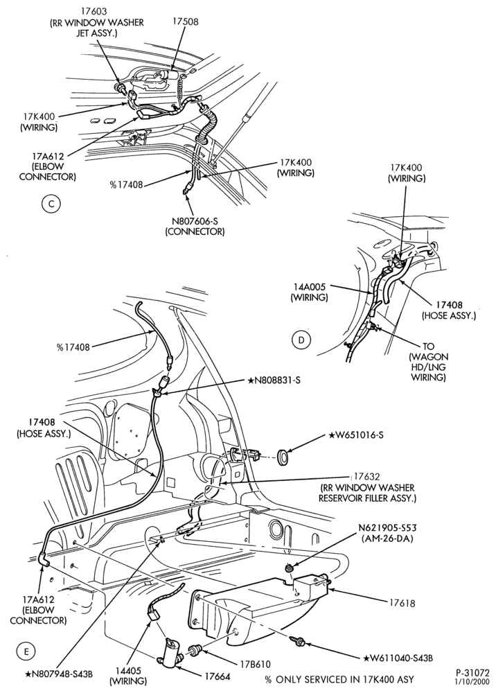 Схема SPEEDOMETER, BUMPERS, MIRRORS AND WIPERS-Rear window - wiper - B/T 74 - Page B