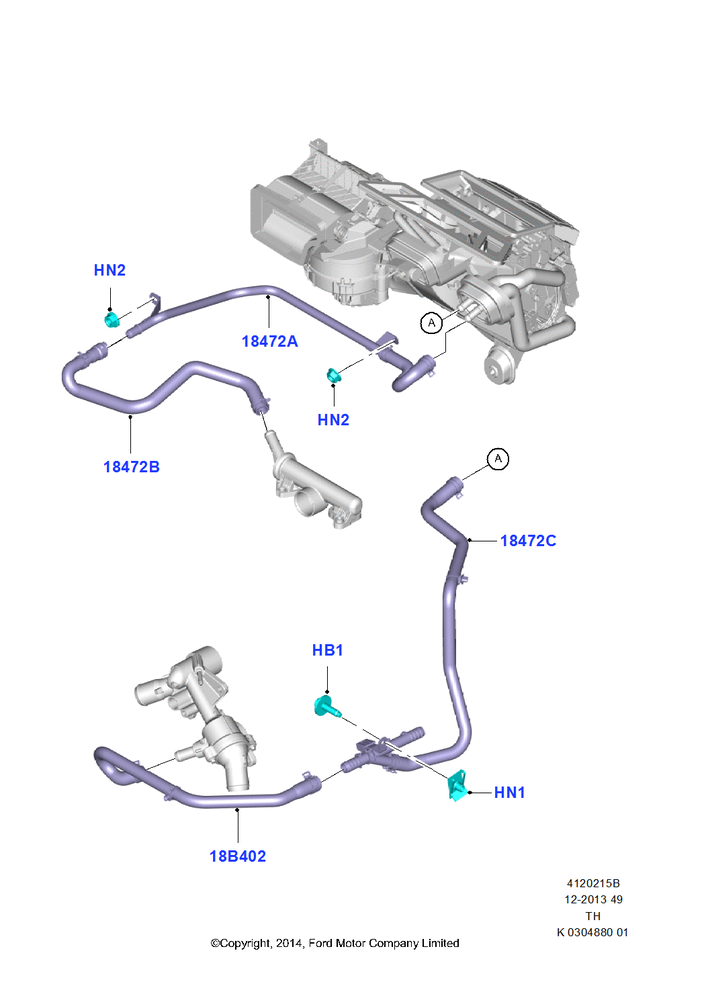 Схема Шланги отопителя, 3.5L V6 GTDI, Less Heater/Air Con Prep Pack, Less Rear Compartment Heating, Less Rear Seat Climate Control; 21.04.2014–21.10.2019