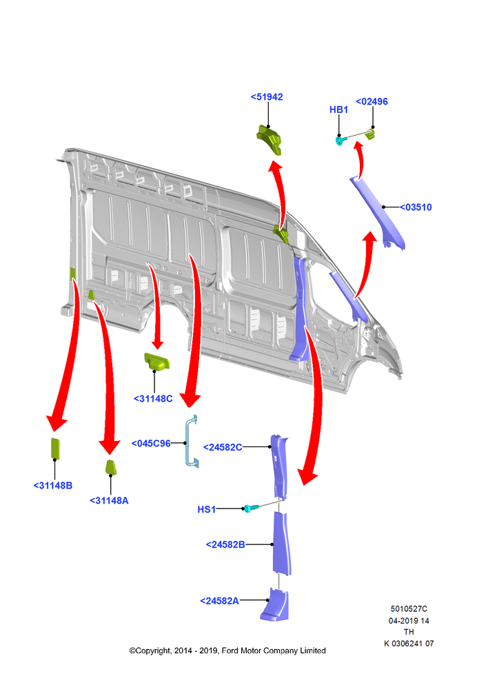 Схема Interior Cladding, All Cutaway And Chassis Cabs, Regular Cargo Van, Bodyside Less Load Doors; 21.04.2014