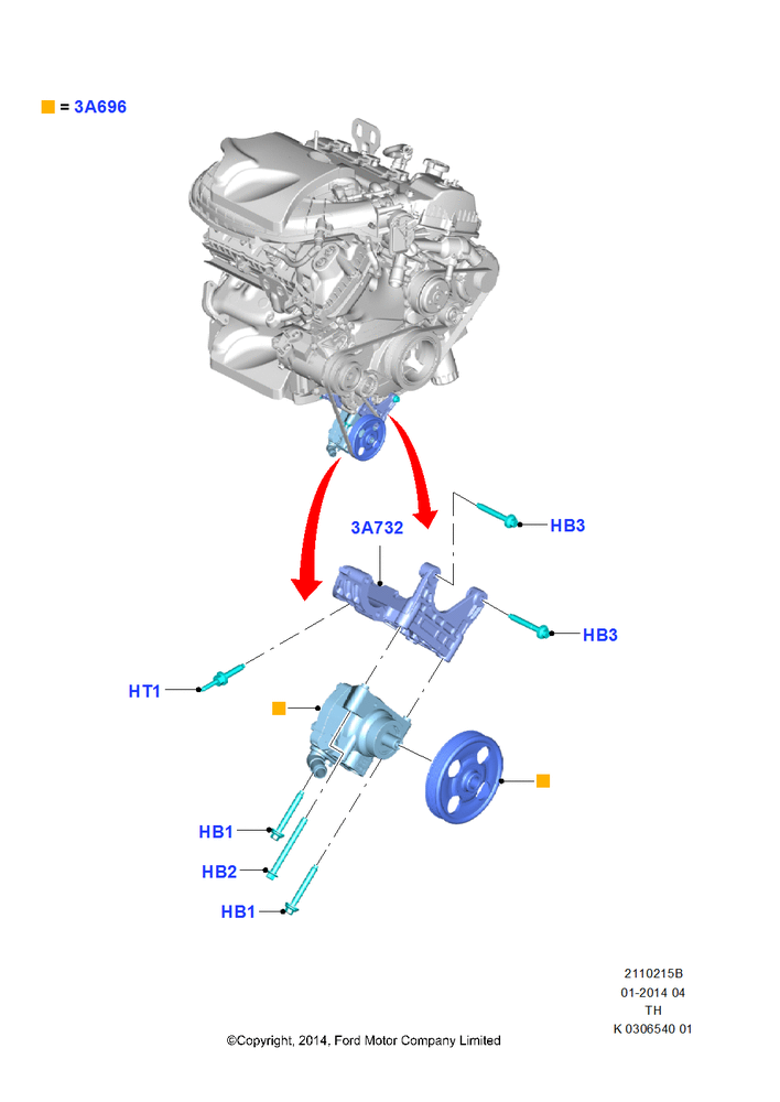 Схема Крепление насоса ГУР, 3.7L 4V PFI V6 NA Gas, 3.5L V6 GTDI; 21.04.2014