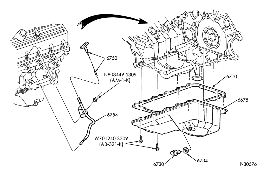 Схема 8 CYL. 4.6L - SOHC-Oil pan & related parts