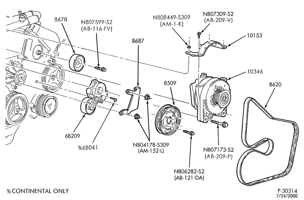 Схема DISTRIBUTOR AND IGNITION SYSTEM-Alternator mounting brackets - 8 cyl. 4.6L - DOHC