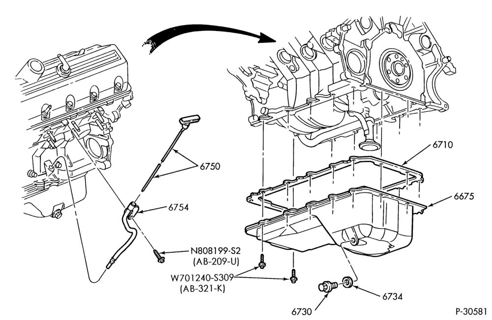 Схема 8 CYL. 4.6L - SOHC-Oil pan & related parts