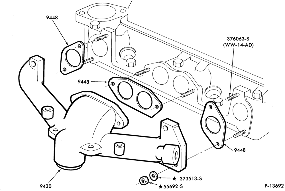Схема 4 CYL. 1.6L (98 C.I.D.)-Manifold installation- exhaust manifold