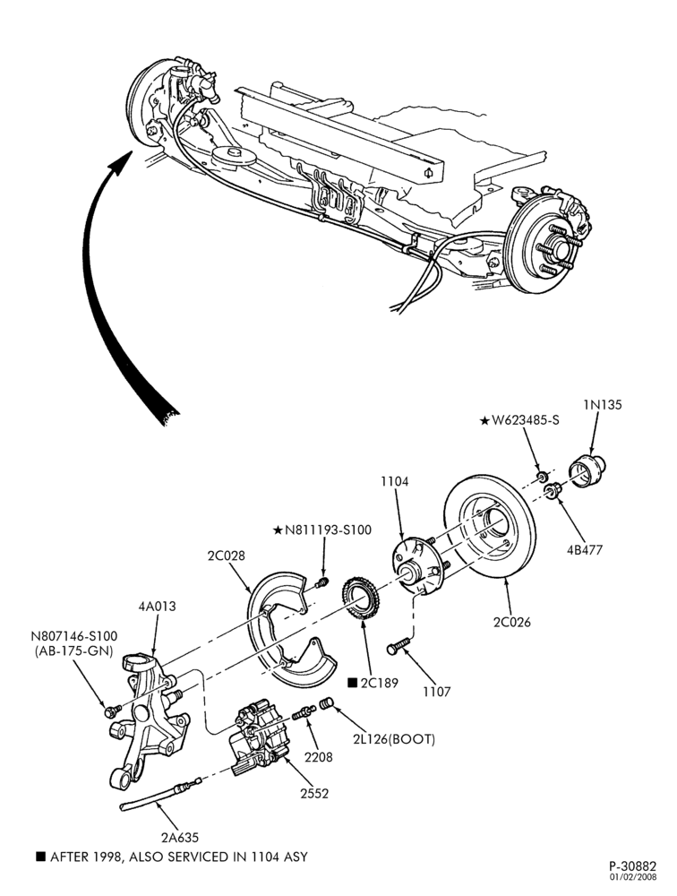 Схема BRAKES-Brake assembly - disc rear - mounting - B/T 74 - without ABS