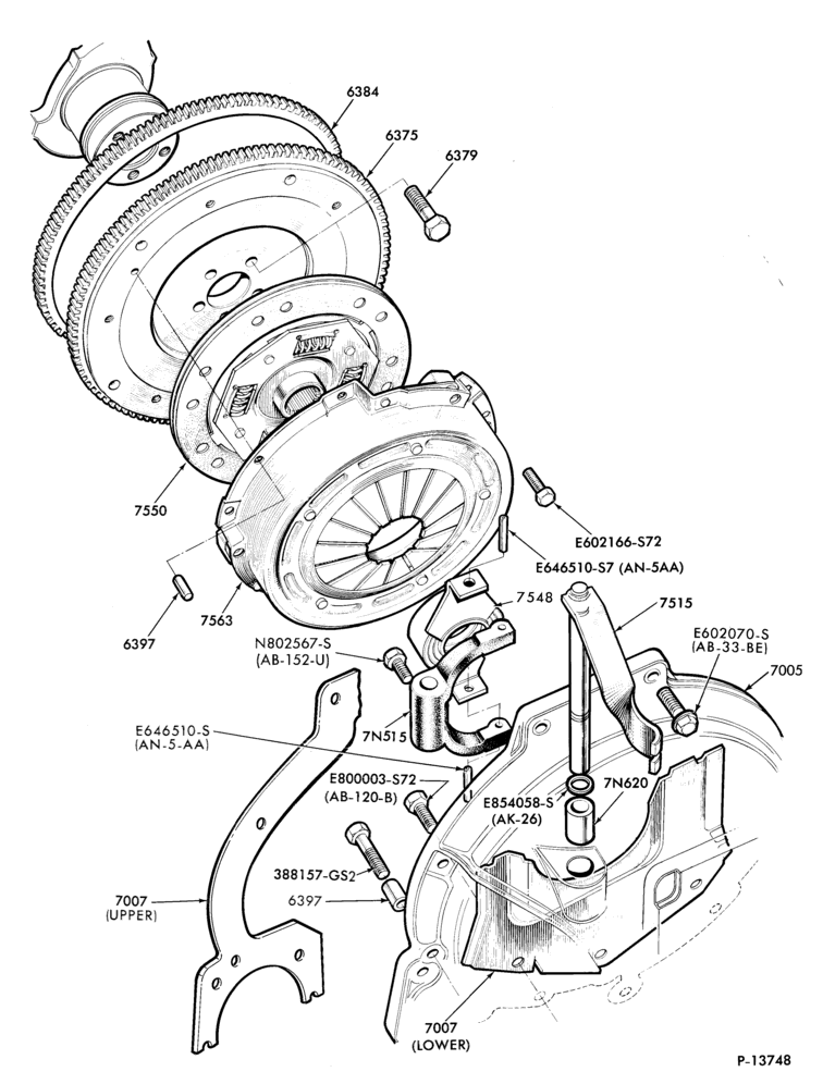 Схема EXTERNAL PARTS-Clutch plate, pressure plate, housing and flywheel-4/S