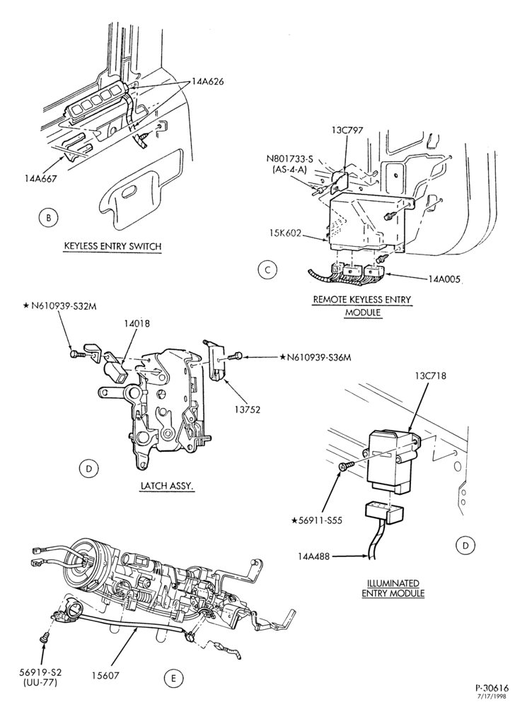 Схема ELECTRICAL SYSTEMS-Keyless, remote, illuminated entry system & related parts - Page B