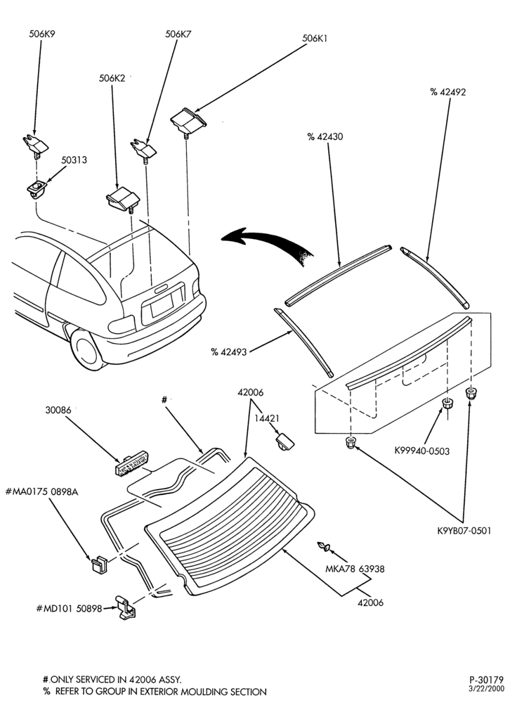 Схема LIFT/TAILGATE, LUGGAGE & BACK WINDOW-Back window - B/T 61 - with wide type spoiler