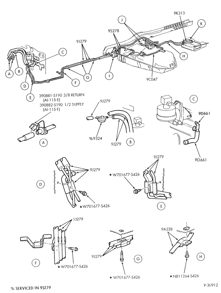 Схема 6 CYL. 3.0L - EXC. DOHC-Fuel system - line installation - Page A