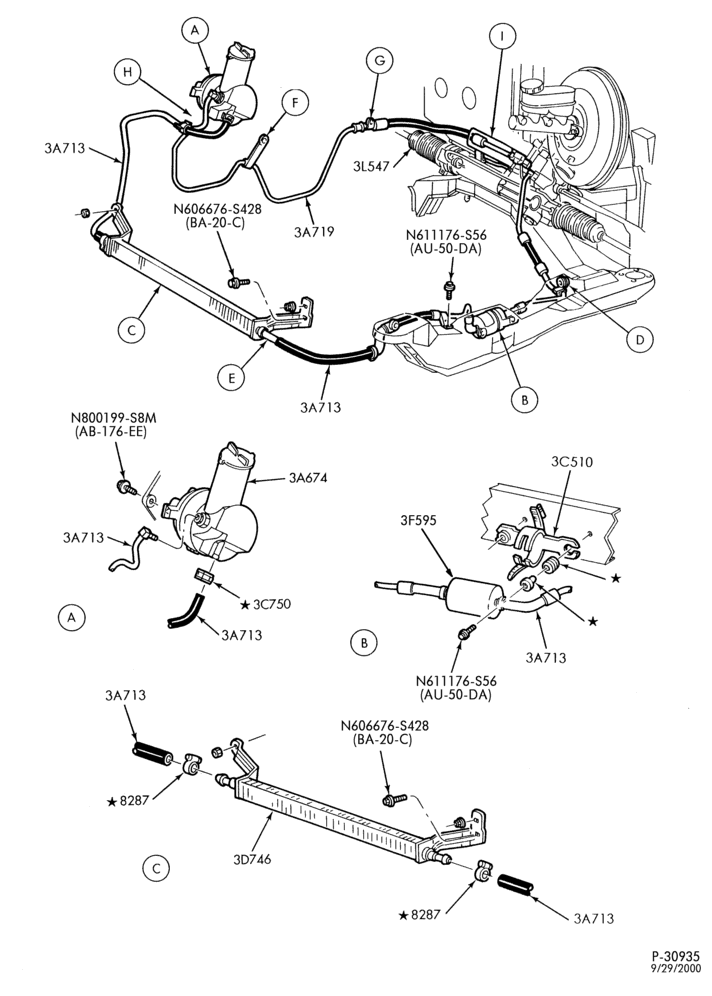 Схема STEERING-Power steering system - Hose & pump - 6 cyl. 3.0L - exc. DOHC - exc. flex fuel - Page A