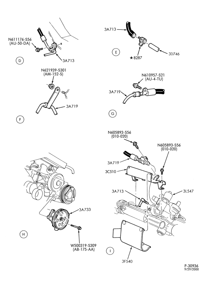Схема STEERING-Power steering system - Hose & pump - 6 cyl. 3.0L - exc. DOHC - exc. flex fuel - Page B