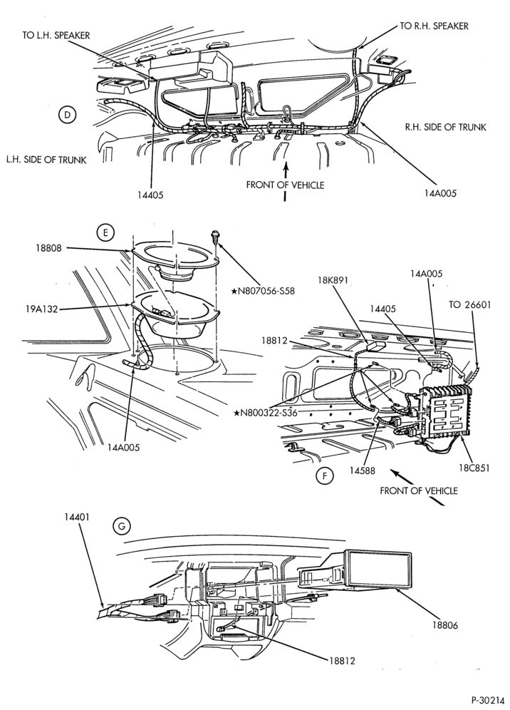 Схема Аудиосистема, ANTENNAS AND SPEAKERS-Radio & stereo - AM/FM radio, cassette player, antenna, speakers & wiring - without JBL - Page B