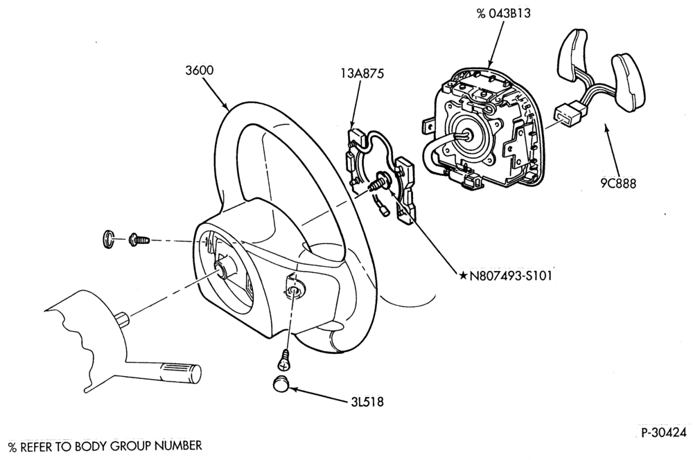 Схема STEERING WHEEL & HORN-4-spoke wheel - with air bag