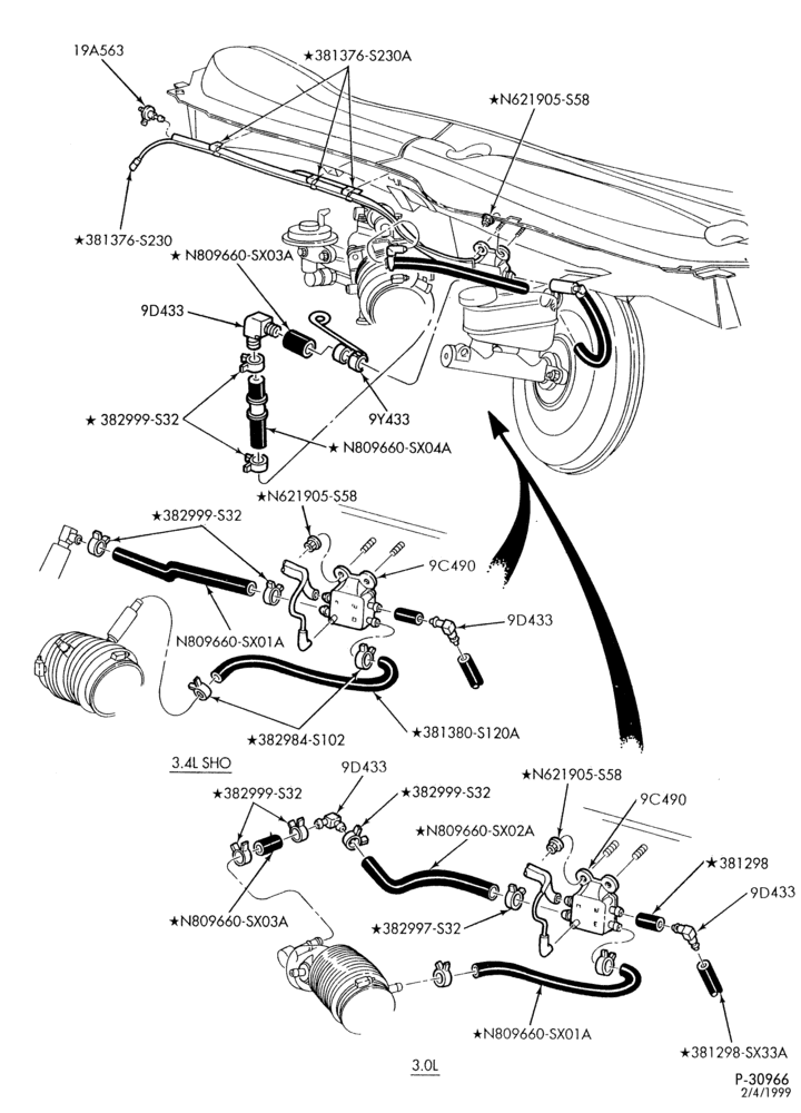 Схема 6 CYL. 3.0L - EXC. DOHC-Manifold installation - vacuum outlet