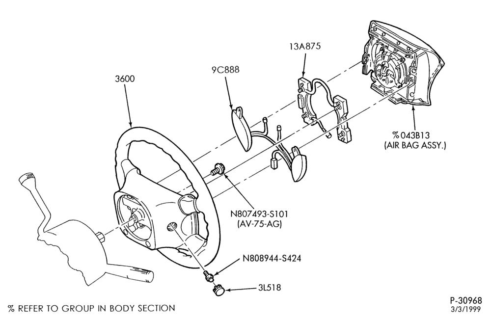 Схема STEERING WHEEL & HORN-4-spoke wheel - with air bag - exc. SHO