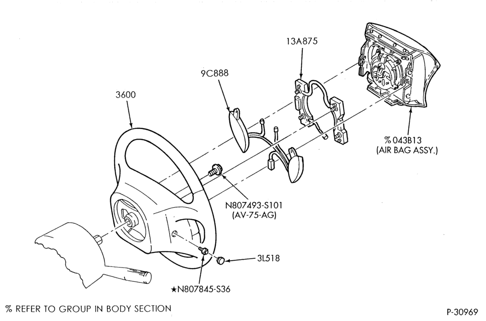 Схема STEERING WHEEL & HORN-4-spoke wheel - with air bag - SHO