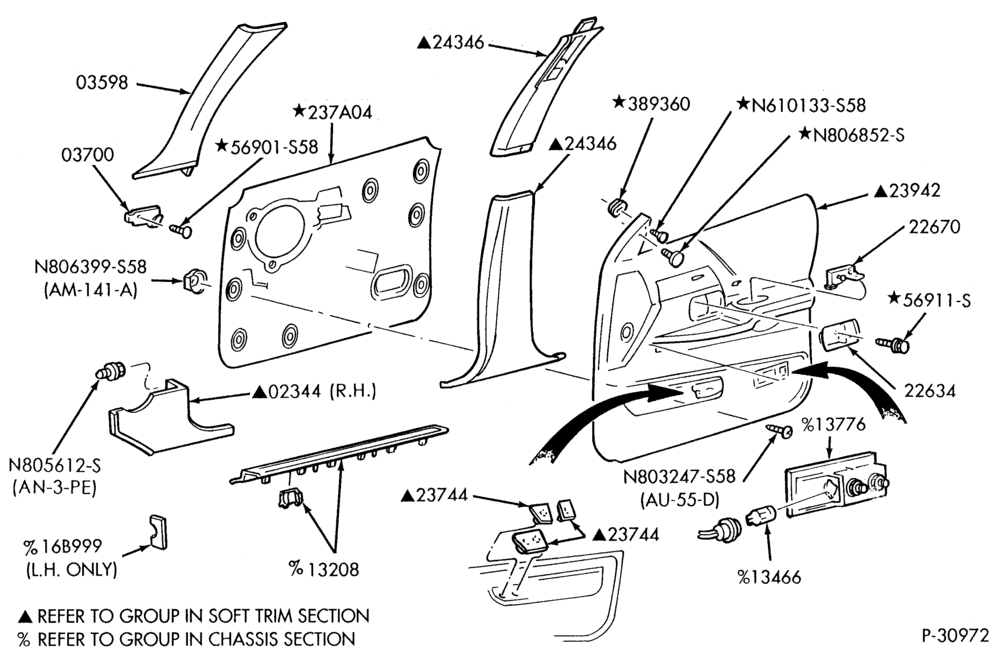 Схема SOFT, INTERIOR TRIM-Interior trim panels & related parts - B/T 54 - Ford - Front