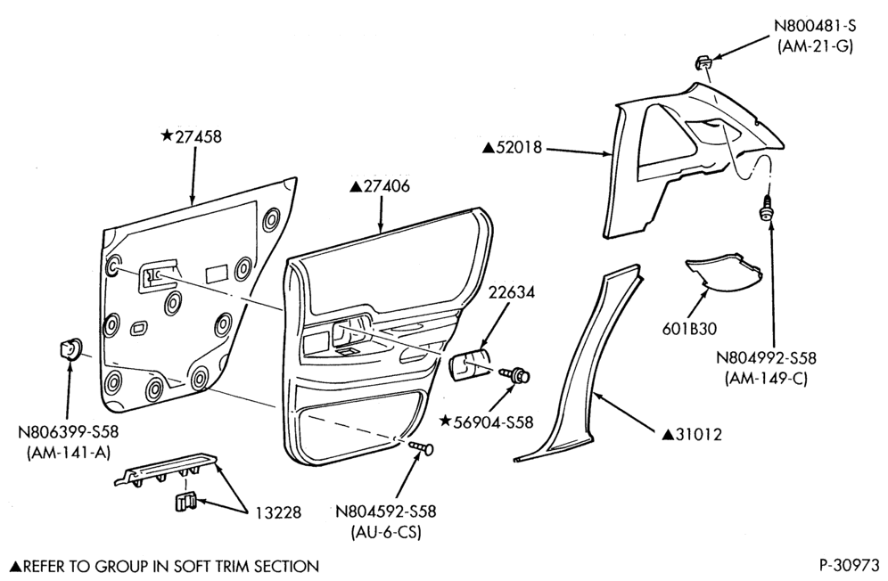 Схема SOFT, INTERIOR TRIM-Interior trim panels & related parts - B/T 54 - Ford - Rear