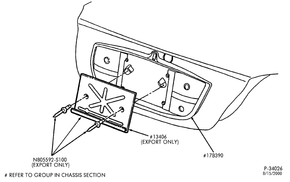 Схема LIFT/TAILGATE, LUGGAGE & BACK WINDOW-License plate bracket installation - rear