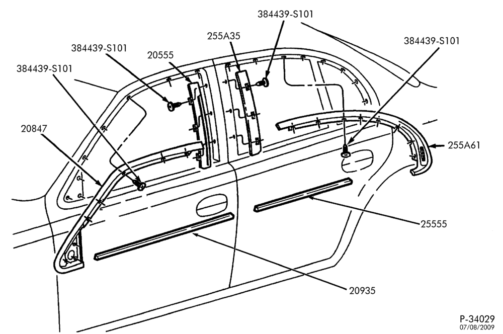 Схема LINCOLN CONTINENTAL -- WINDOW FRAME AND DOOR BELT MOULDINGS