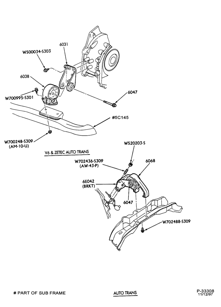 Схема 6 CYL. 2.5L - DOHC-Engine to transmission supports - A/T - Page A