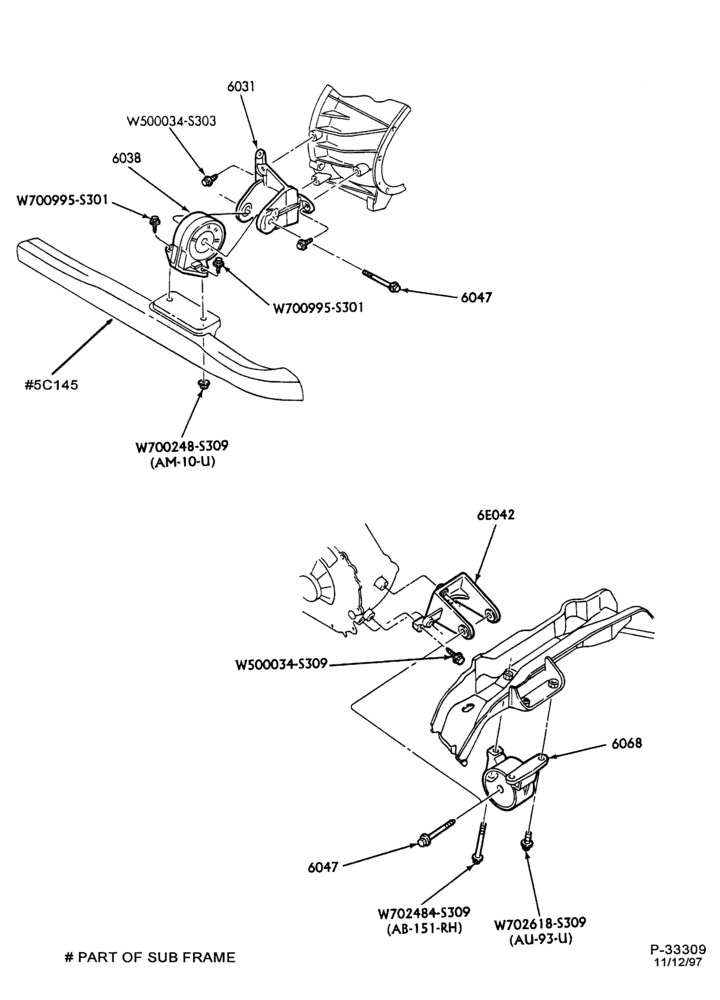 Схема 6 CYL. 2.5L - DOHC-Engine to transmission supports - M/T - Page A