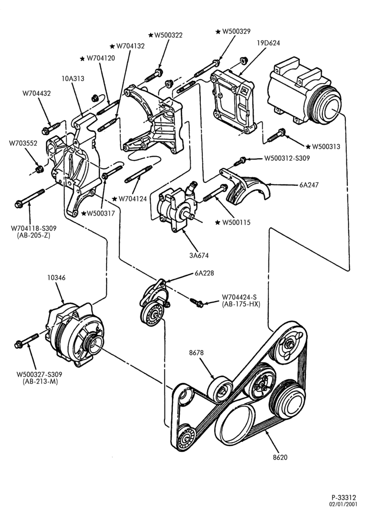 Схема Стартер, IGNITION AND HEADLAMP SWITCHES-Alternator mounting brackets - 4 cyl. 2.0L - ""Before 2/9/98''