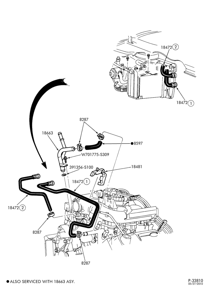 Схема HEATERS-Heater hose installation - 6 cyl. 4.2L - without aux.-E150/250