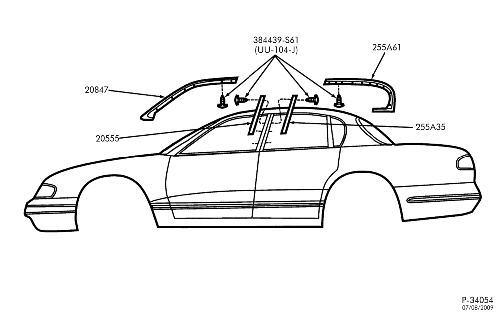 Схема LINCOLN TOWN CAR - WINDOW FRAME MLD.-EXECUTIVE SERIES, SIGNATURE SERIES, CARTIER