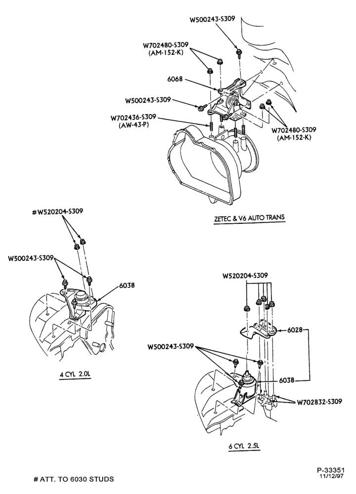 Схема 6 CYL. 2.5L - DOHC-Engine to transmission supports - A/T - Page B