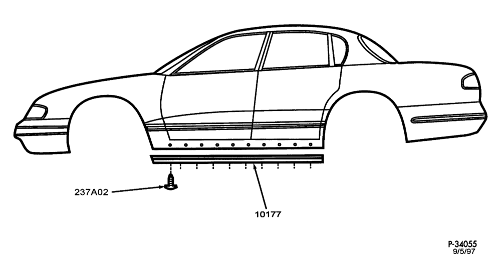 Схема LINCOLN TOWN CAR -- ROCKER PANEL MOULDINGS