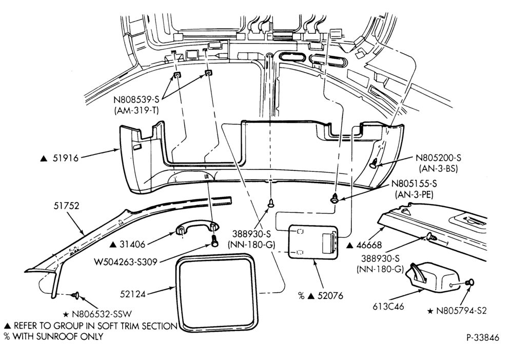 Схема SOFT, INTERIOR TRIM-Headlining & garnish mouldings - with moonroof