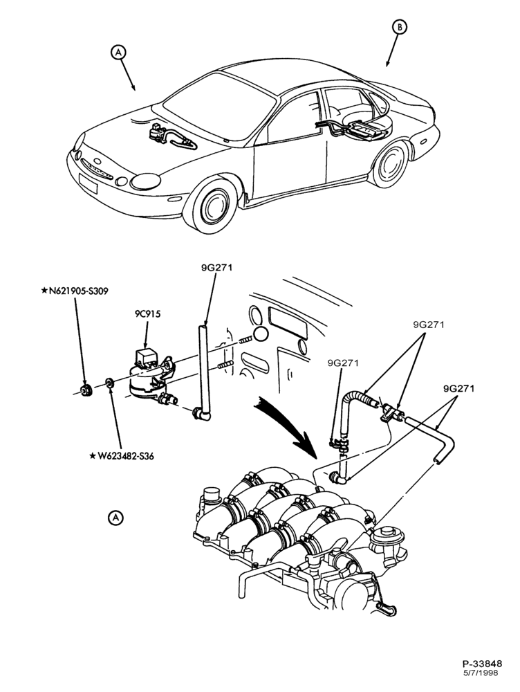 Схема 8 CYL. 3.4L - SHO - E (TAURUS)-Fuel system - vapor canister - Page A