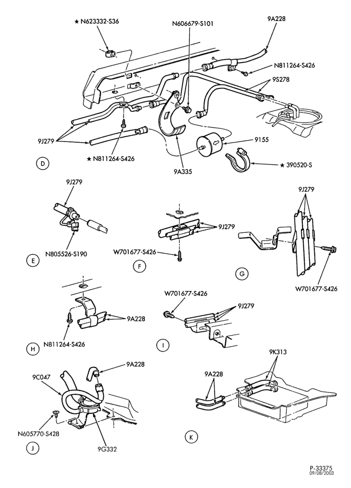 Схема 6 CYL. 3.0L - EXC. DOHC-Fuel system - exc. flex fuel - on board - vapor recovery - Page B