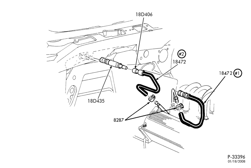 Схема HEATERS-Heater hose installation - 8 cyl. 5.4L without aux.-F150