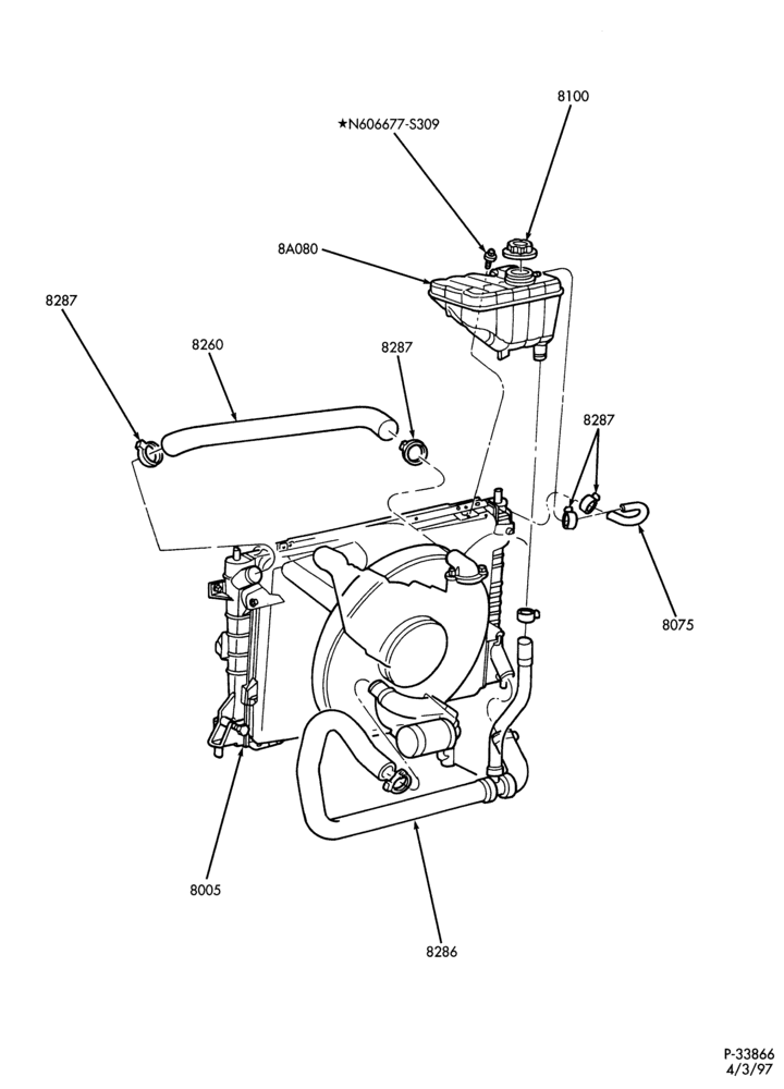 Схема Радиатор, GRILL AND COOLING-Cooling system - 8 cyl. 4.6L