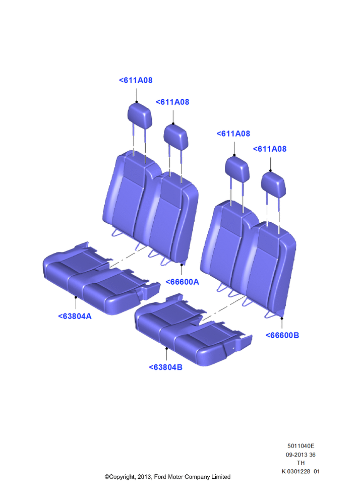 Схема Rear Seat Covers, Less Fifth Row Seating, With 4th Row Bench Seat (4 Pass.), With 5th Row Bench Seat, Fifth Row Double/Double Seat; 05.05.2014