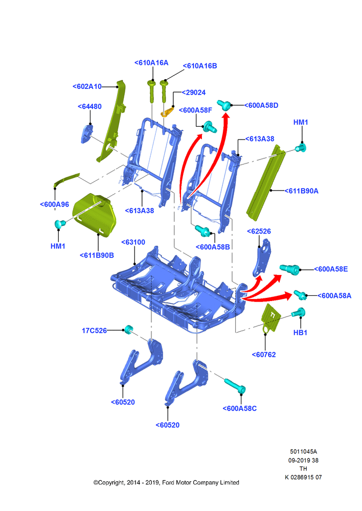 Схема Каркас заднего сиденья, Second Row Dual Seat; 05.05.2014