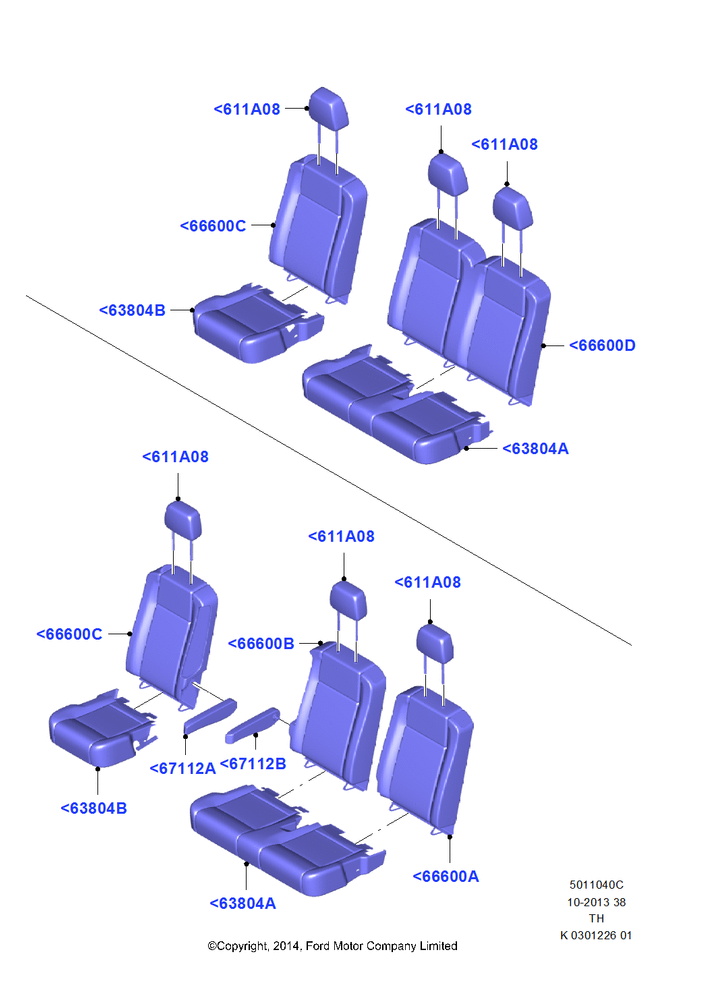 Схема Rear Seat Covers, With 3rd Row Single/Double Seat; 05.05.2014