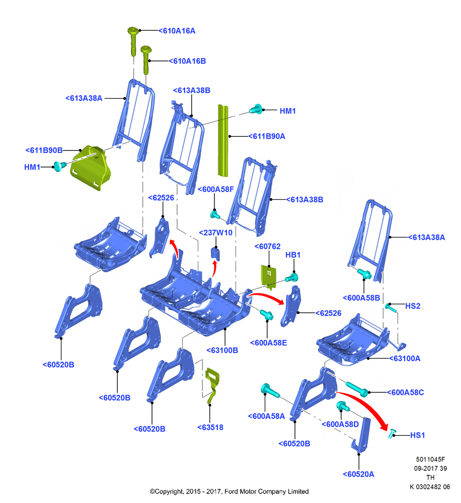 Схема Каркас заднего сиденья, With 5th Row Bench Seat; 05.05.2014