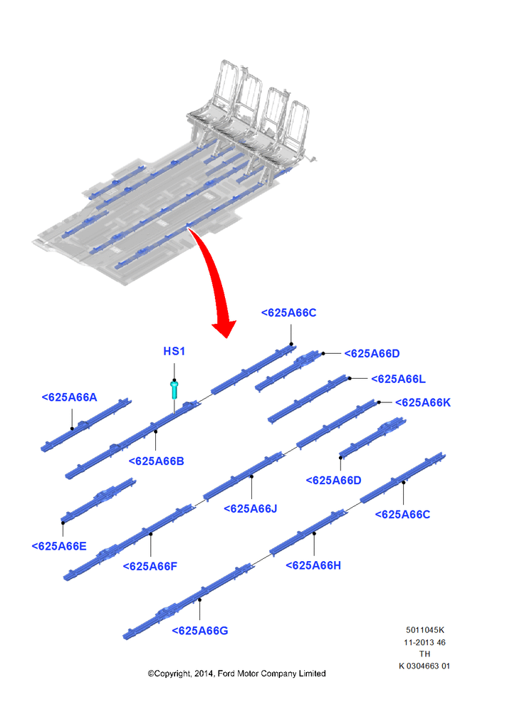 Схема Каркас заднего сиденья, 15 Seat Configuration - High Level, All Long Series, Bus (M2), All Extended Frame Series, With 14 Seat Configuration, Seat Track Support; 05.05.2014