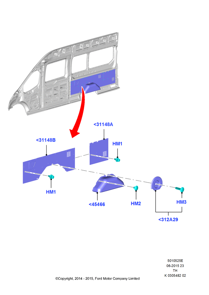 Схема Боковая отделка, Bus (M2), With Kerbside Side Load Doors, Bodyside With Load Doors; 05.05.2014