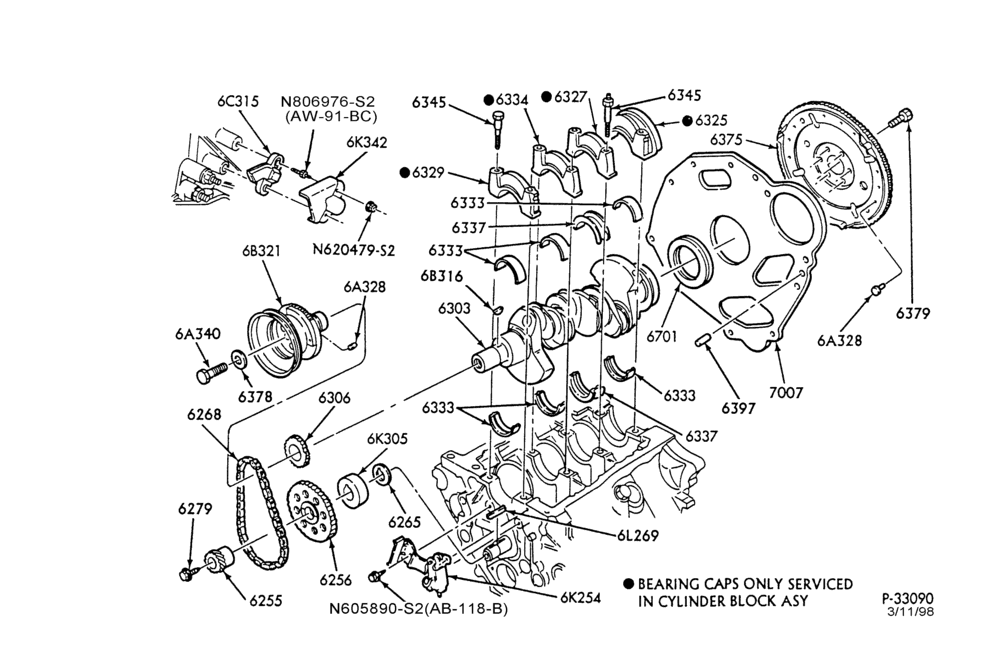Схема 6 CYL. 3.8L - EXC. S/C-Crankshaft and flywheel