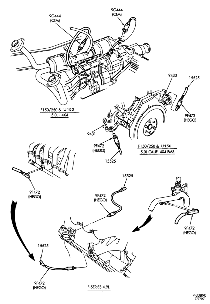 Схема 8 CYL. 5.0L - GAS-Exhaust gas oxygen (HEGO) & catalyst temp. monitor (CTM) sensor