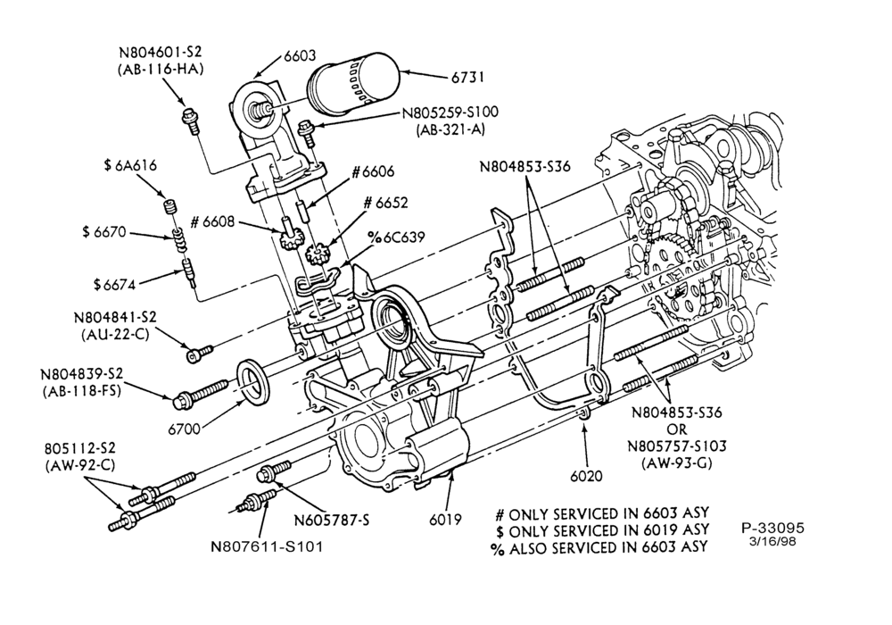 Схема 6 CYL. 3.8L - EXC. S/C-Oil pump, screen, filter & related parts