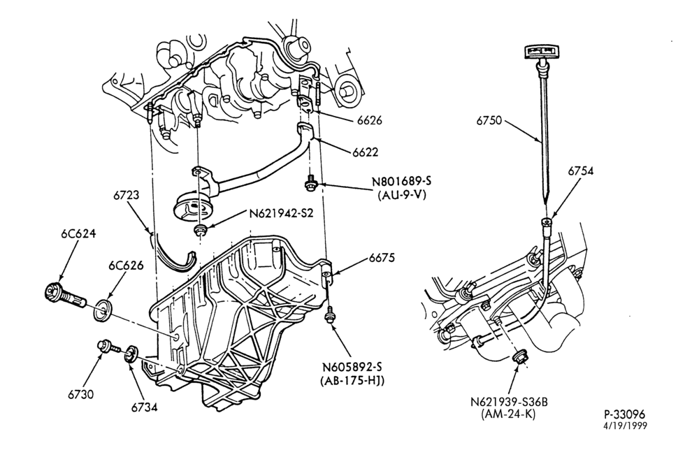 Схема 6 CYL. 3.8L - EXC. S/C-Oil pan & related parts