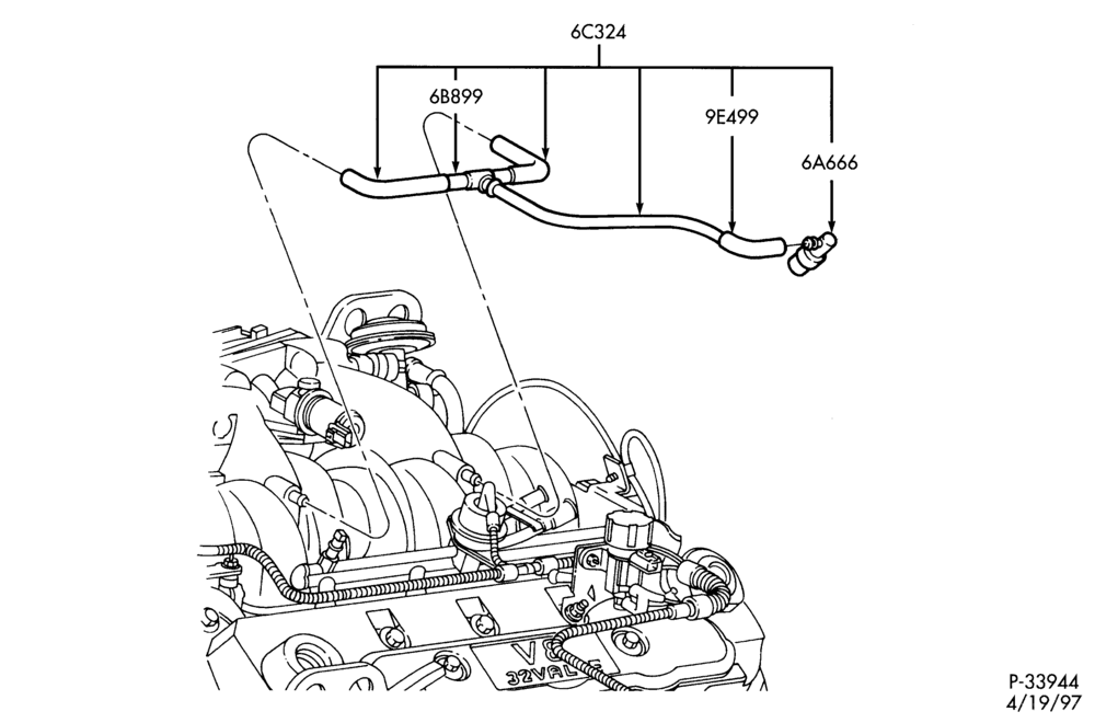 Схема ENGINE-PCV hose & valve assembly