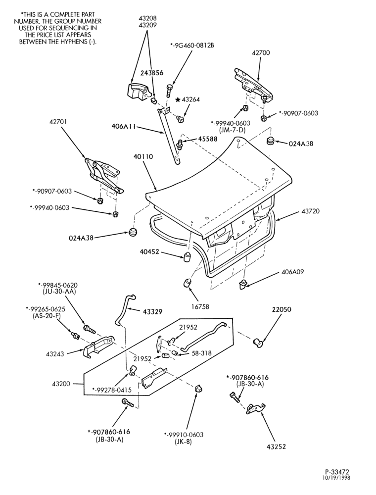 Схема LIFT/TAILGATE, LUGGAGE & BACK WINDOW-Latch parts - luggage compartment - B/T 63