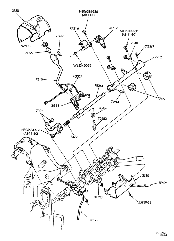 Схема STEERING-Steering column - floor shift - tilt wheel - Page B-U150