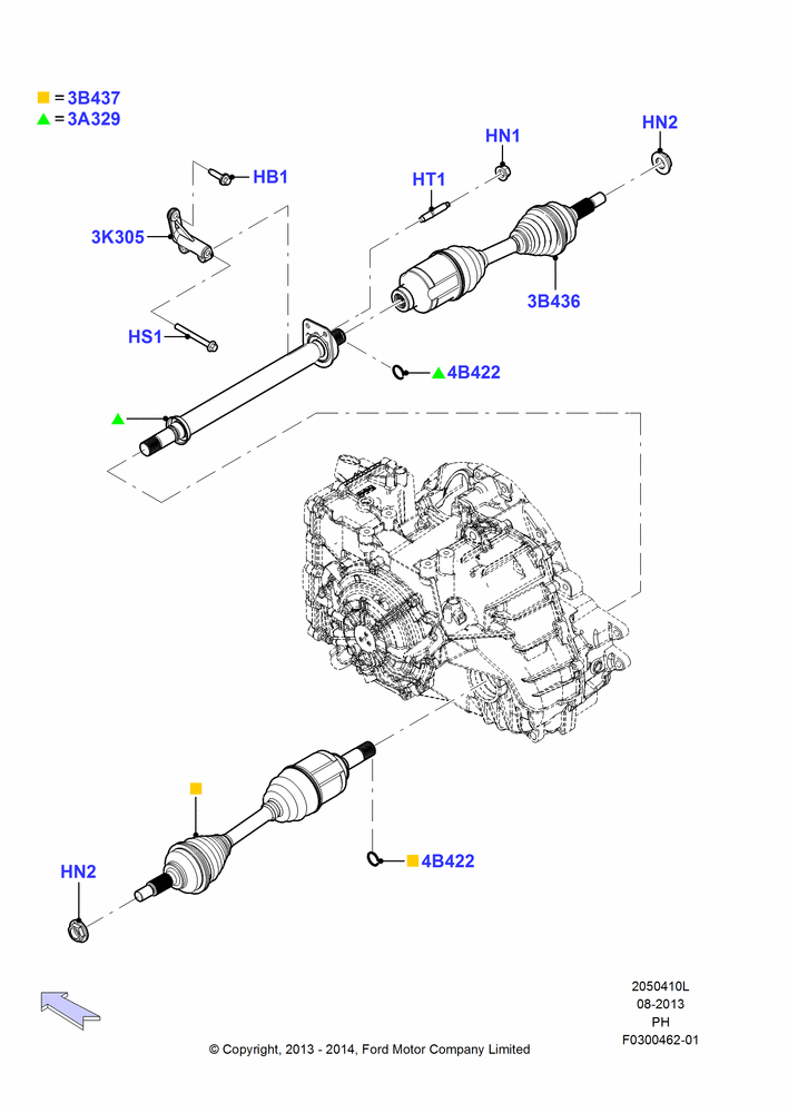 Схема Приводные валы переднего моста, 3.5L DOHC T/C V6 Gas; 02.06.2014–01.03.2019